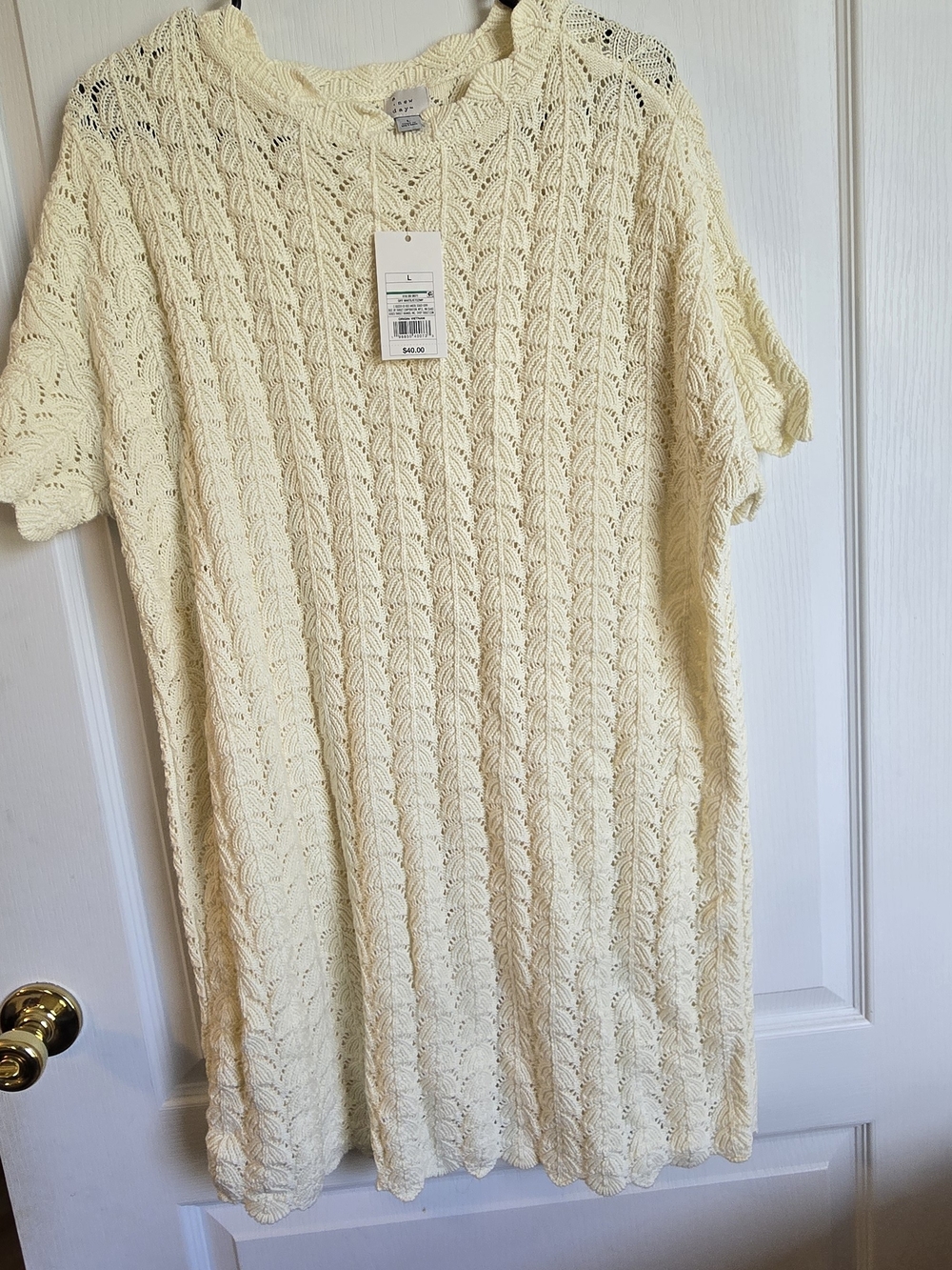 a new day Cream Crochet Short Sleeve Tunic Top